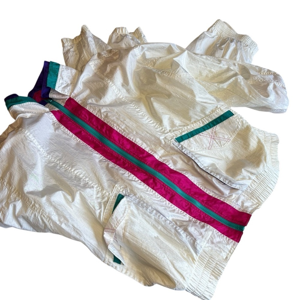 Vintage Cambridge 1X Nylon Windbreaker Jacket White Colorblock 80s 90s Retro New